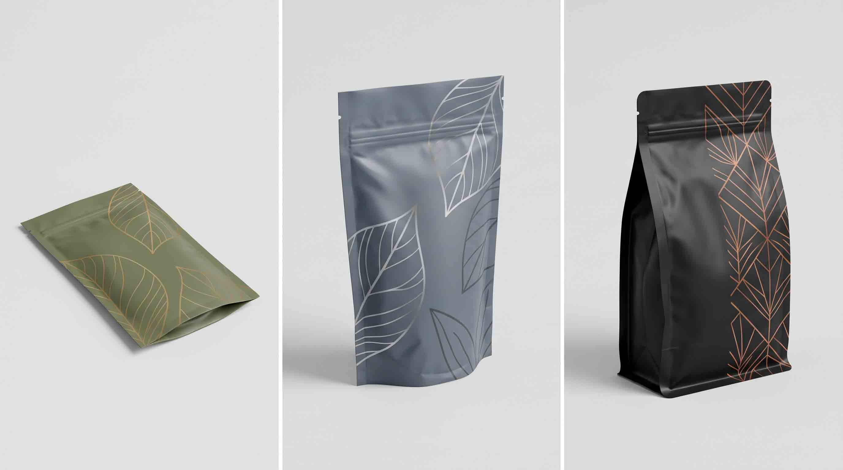 Three pouch formats shown for a format-and-footprint comparison.
