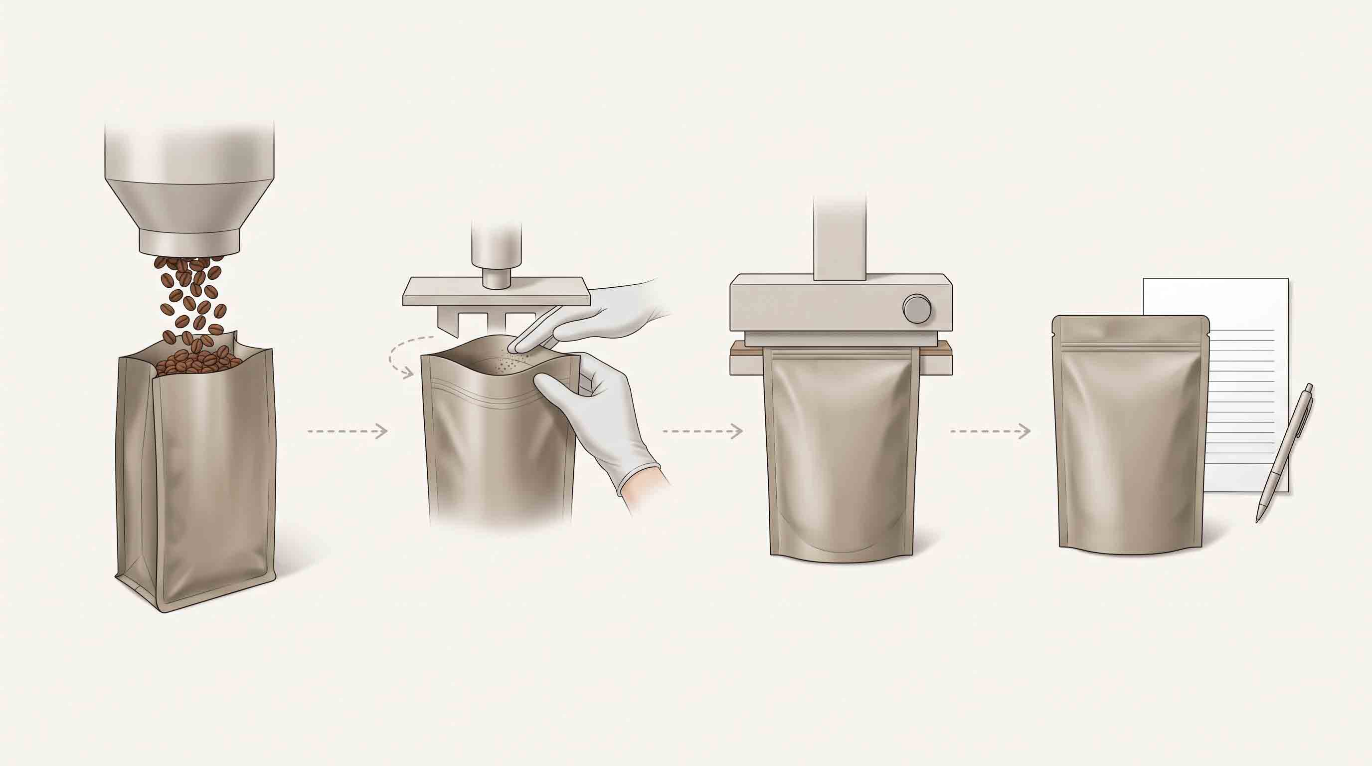 Illustrative sample-first workflow for coffee-pouch sealing