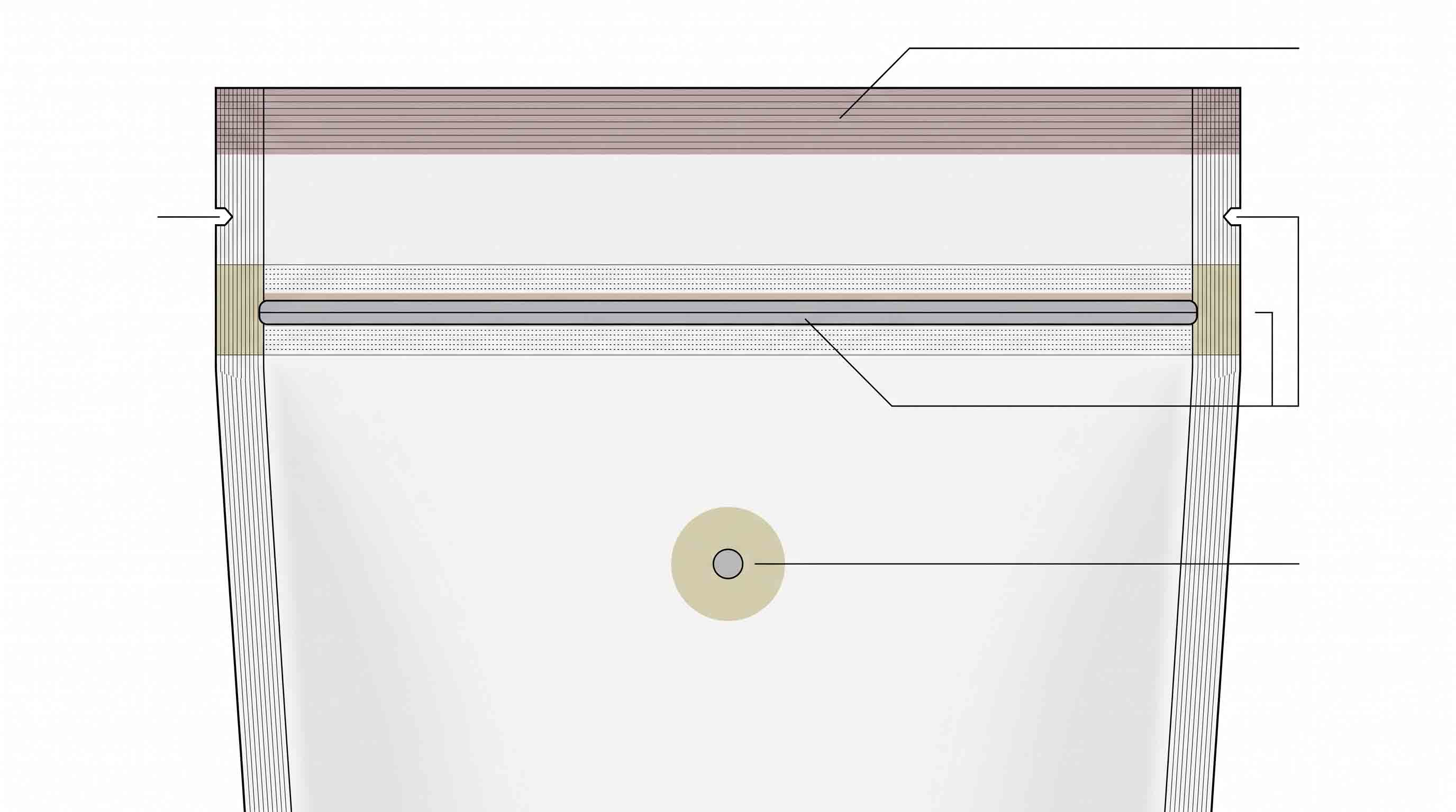 Illustrative coffee-pouch top layout showing seal, valve, and zipper zones