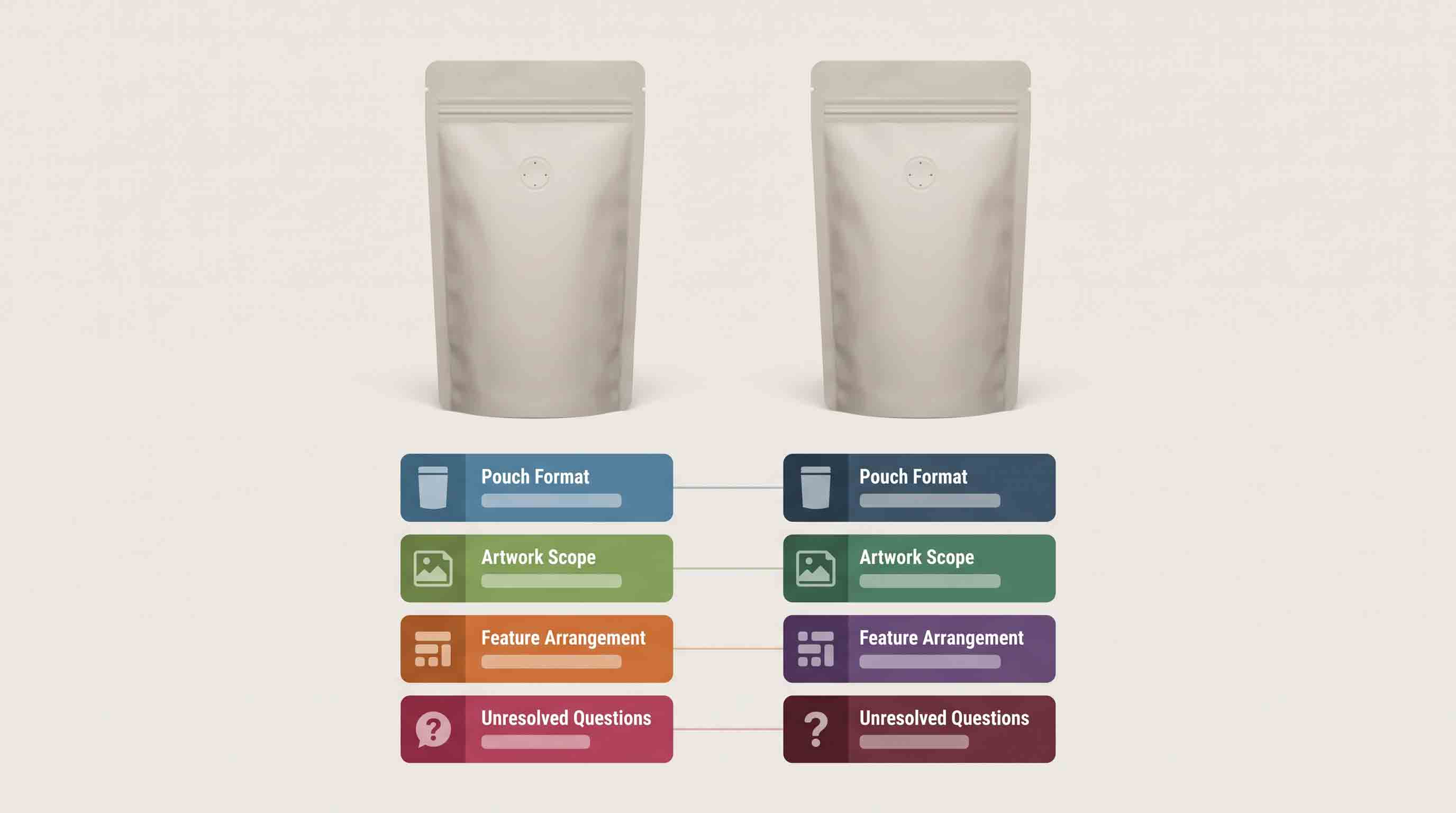 Illustrative comparison fields for custom coffee-pouch quotations