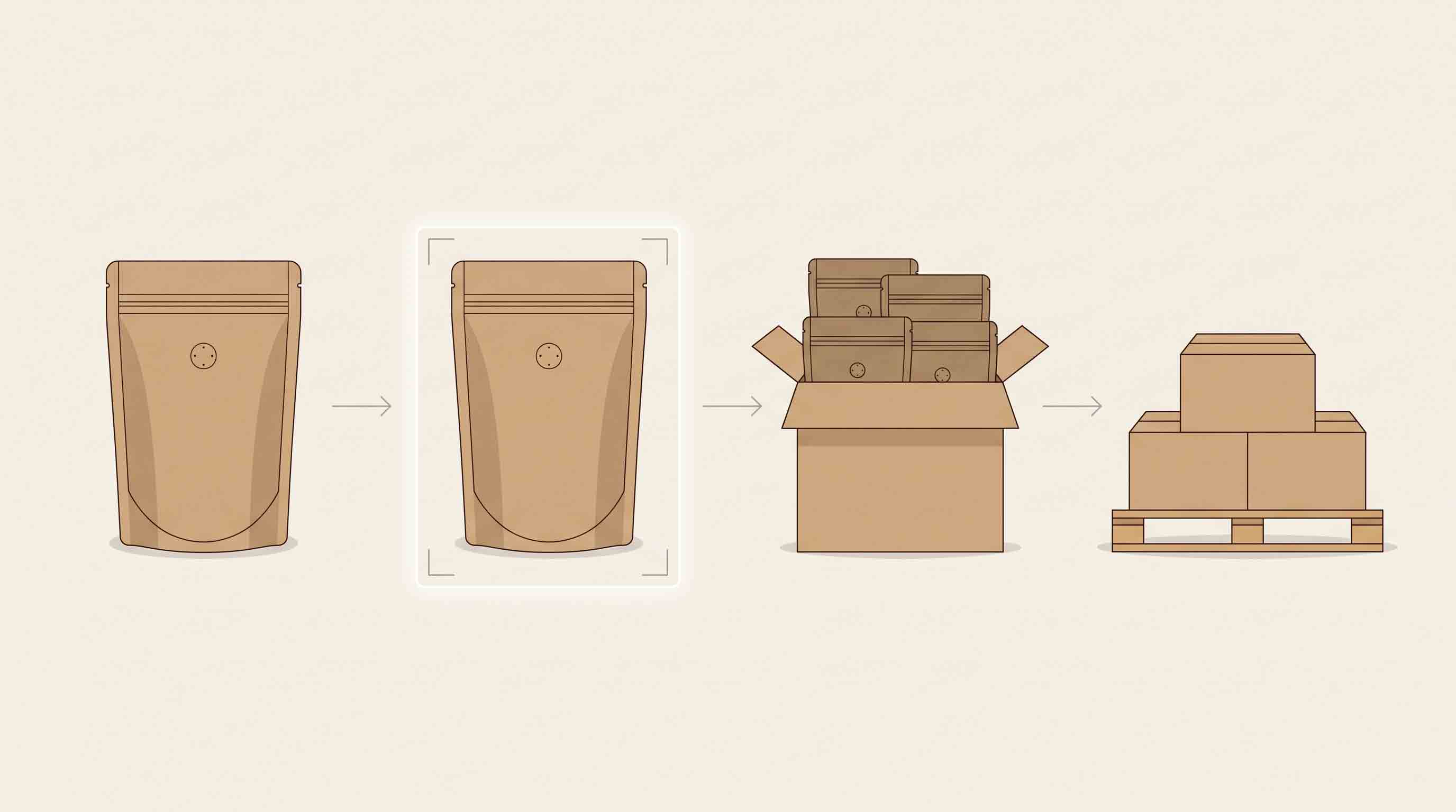 Illustrative coffee-bagging to logistics handoff diagram