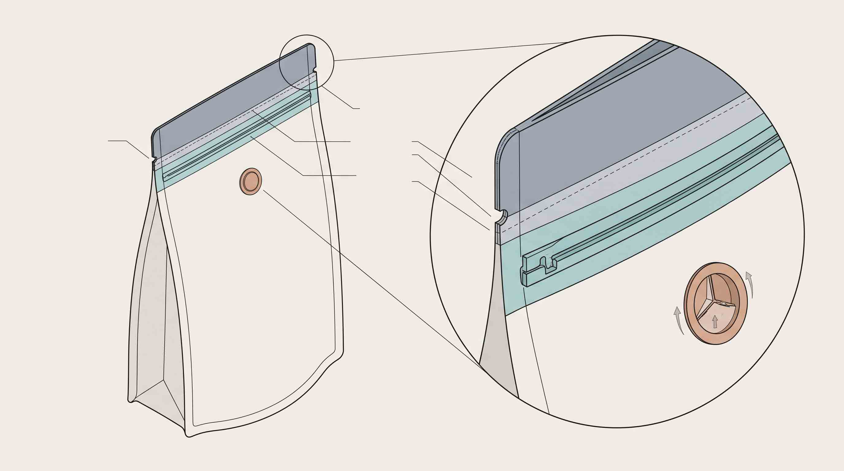 Illustrative coffee-pouch opening feature diagram