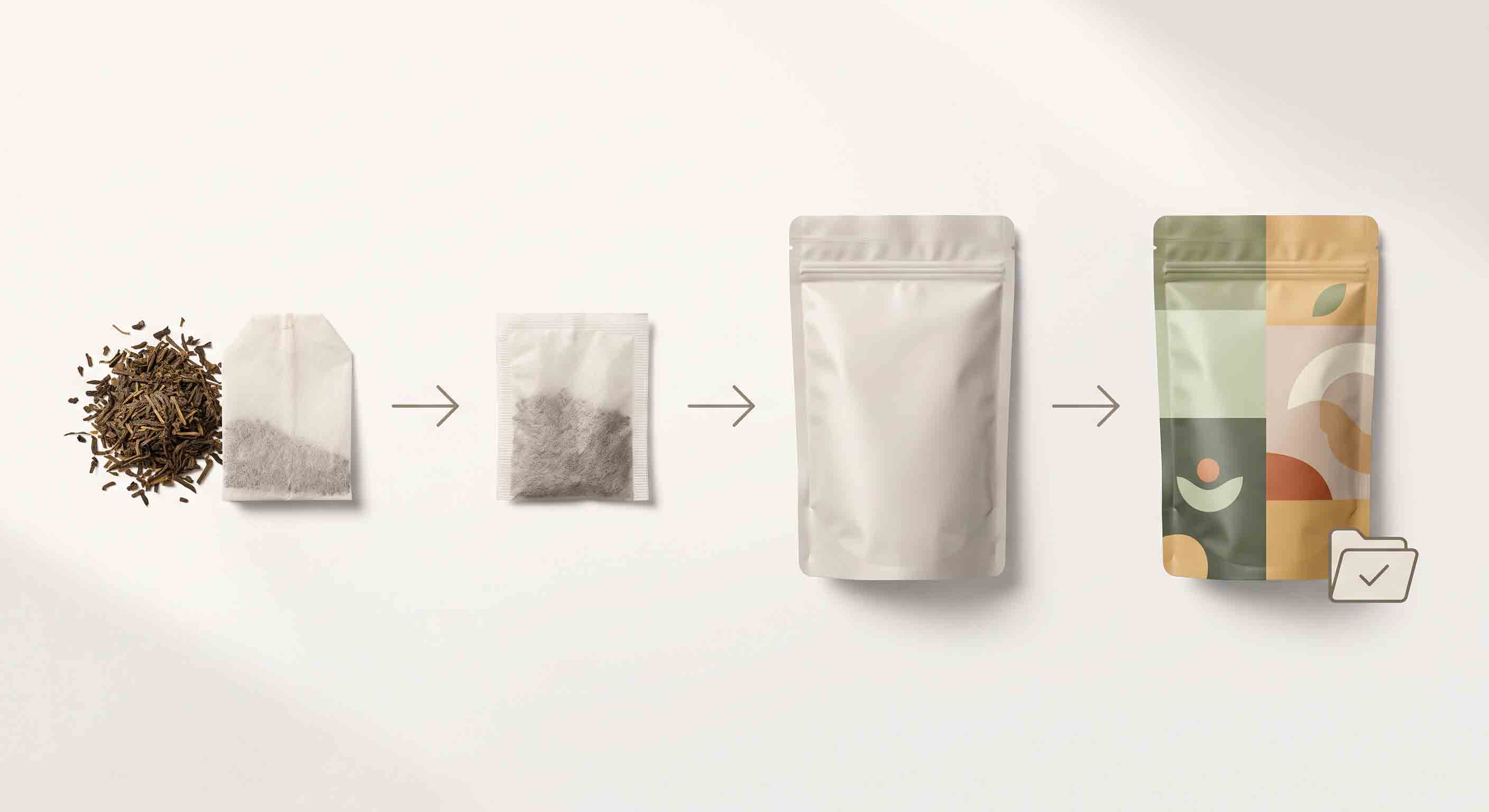 Illustrative technical diagram of tea-packaging sample approval stages.