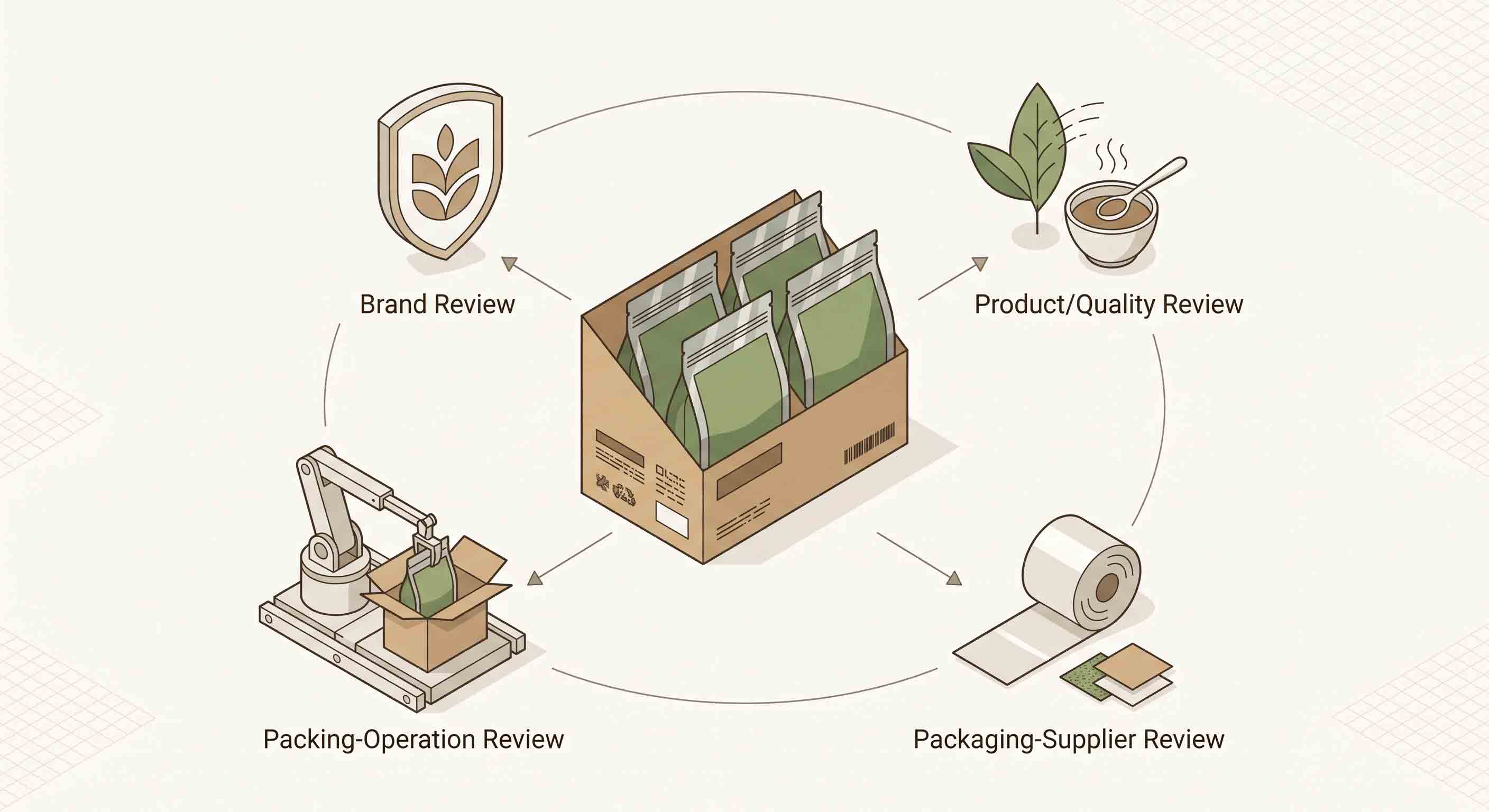 Illustrative technical diagram of the roles that approve a tea package.
