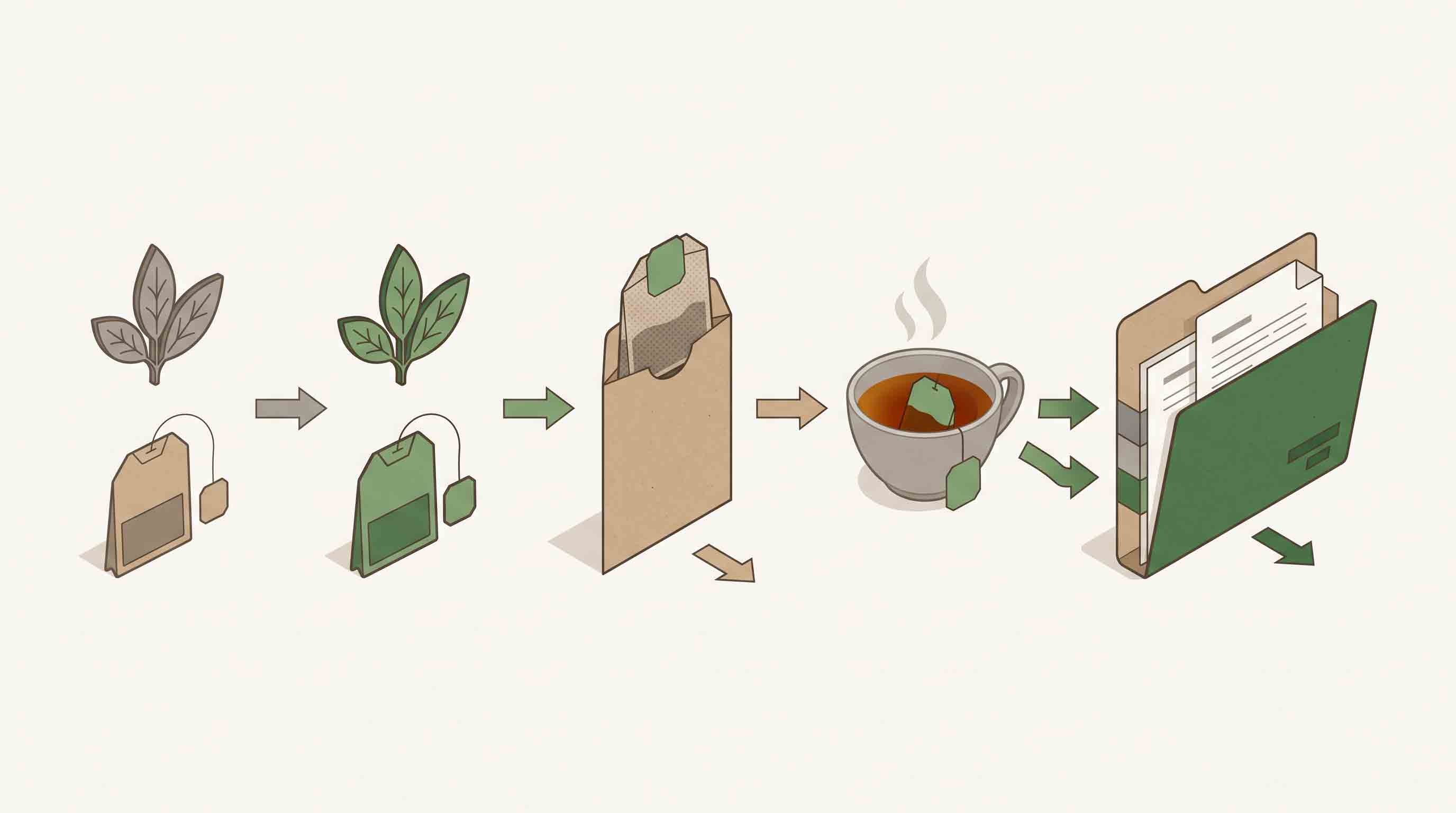 Illustrative technical diagram of tea-bag fill review after a product or bag change.