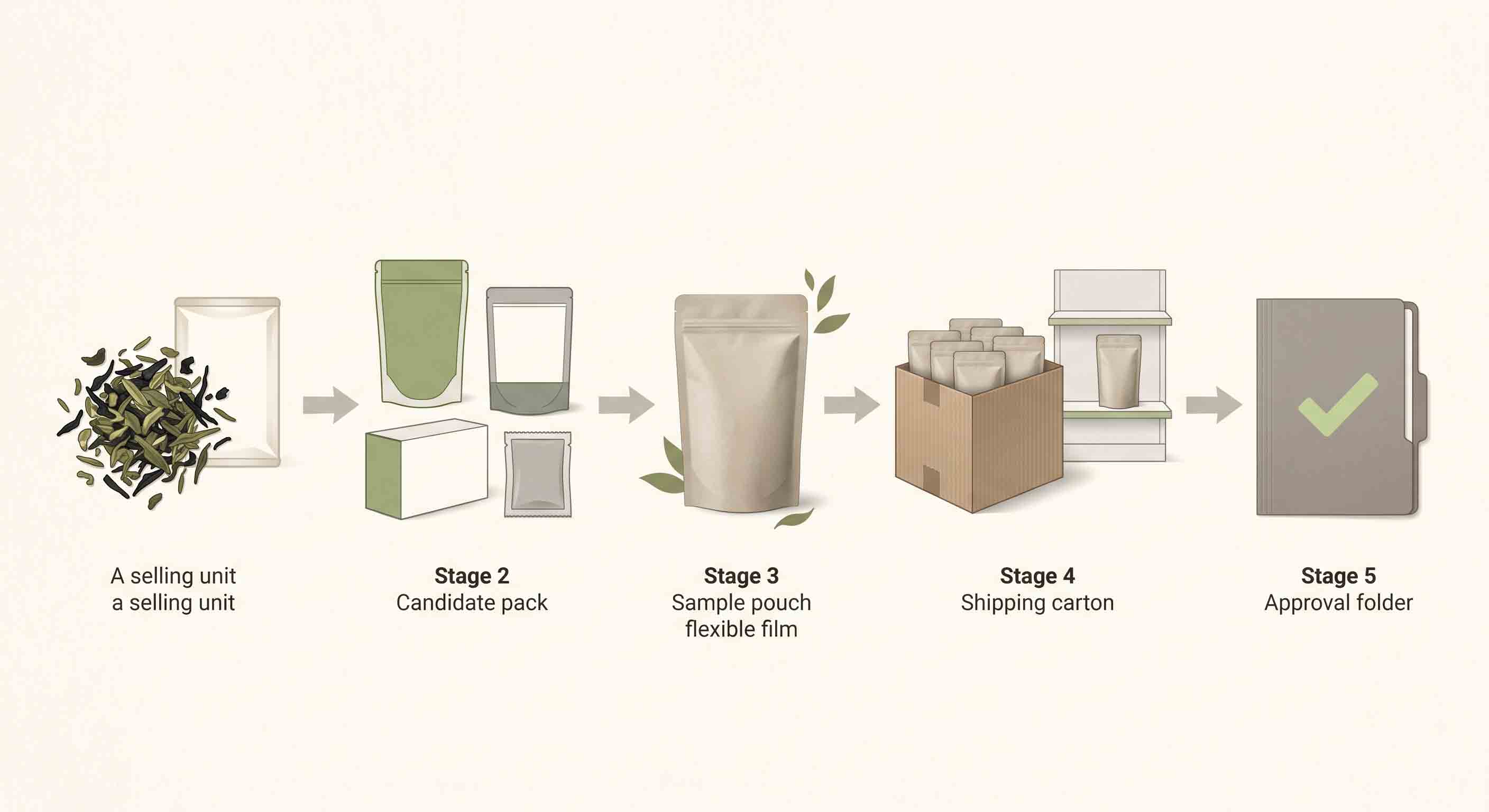 Illustrative technical diagram of tea-packaging format approval.