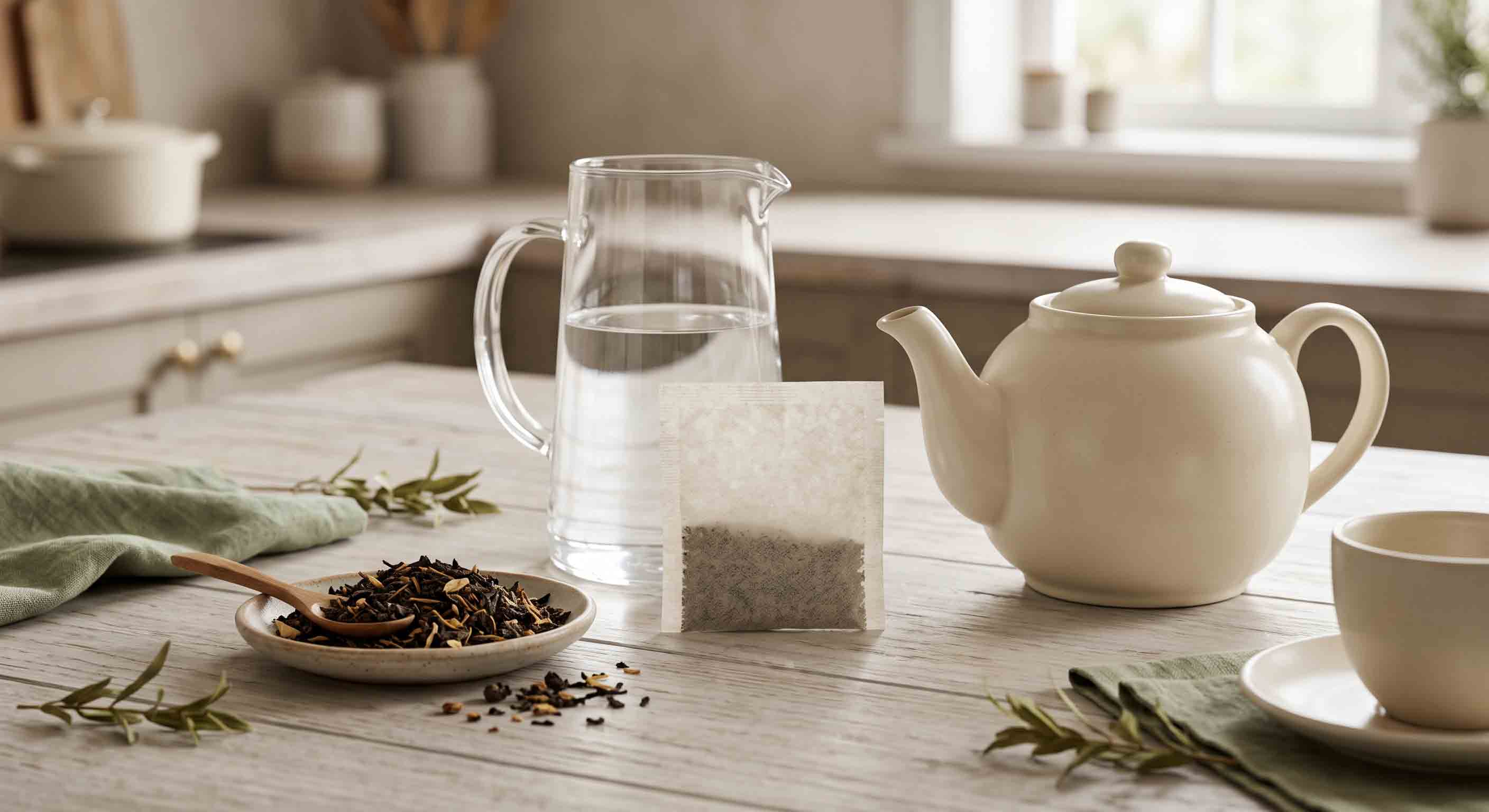 Illustrative order-planning reference of a larger tea bag beside a pitcher.