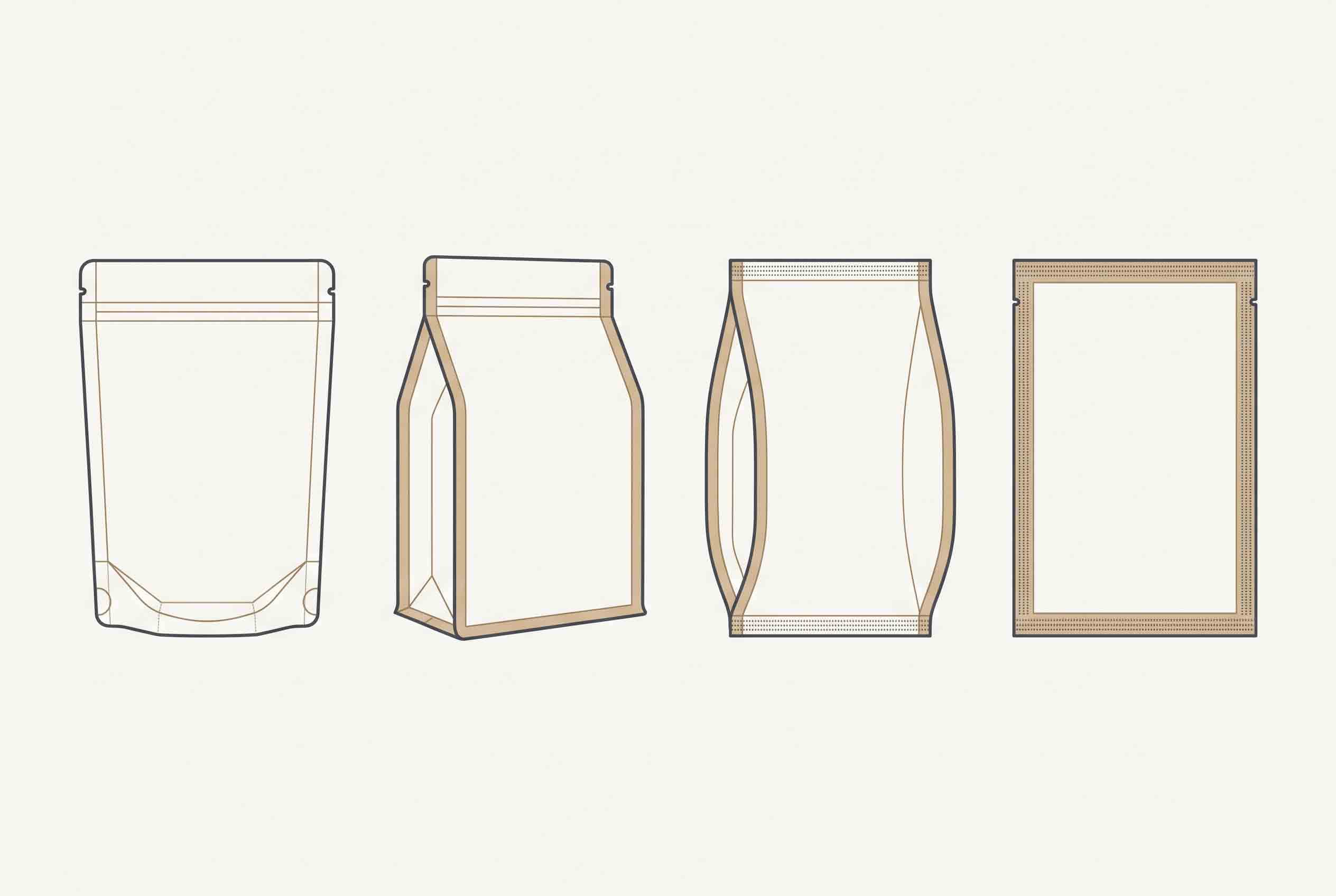 Illustrative diagram comparing common cat-food pouch formats and printable panels.