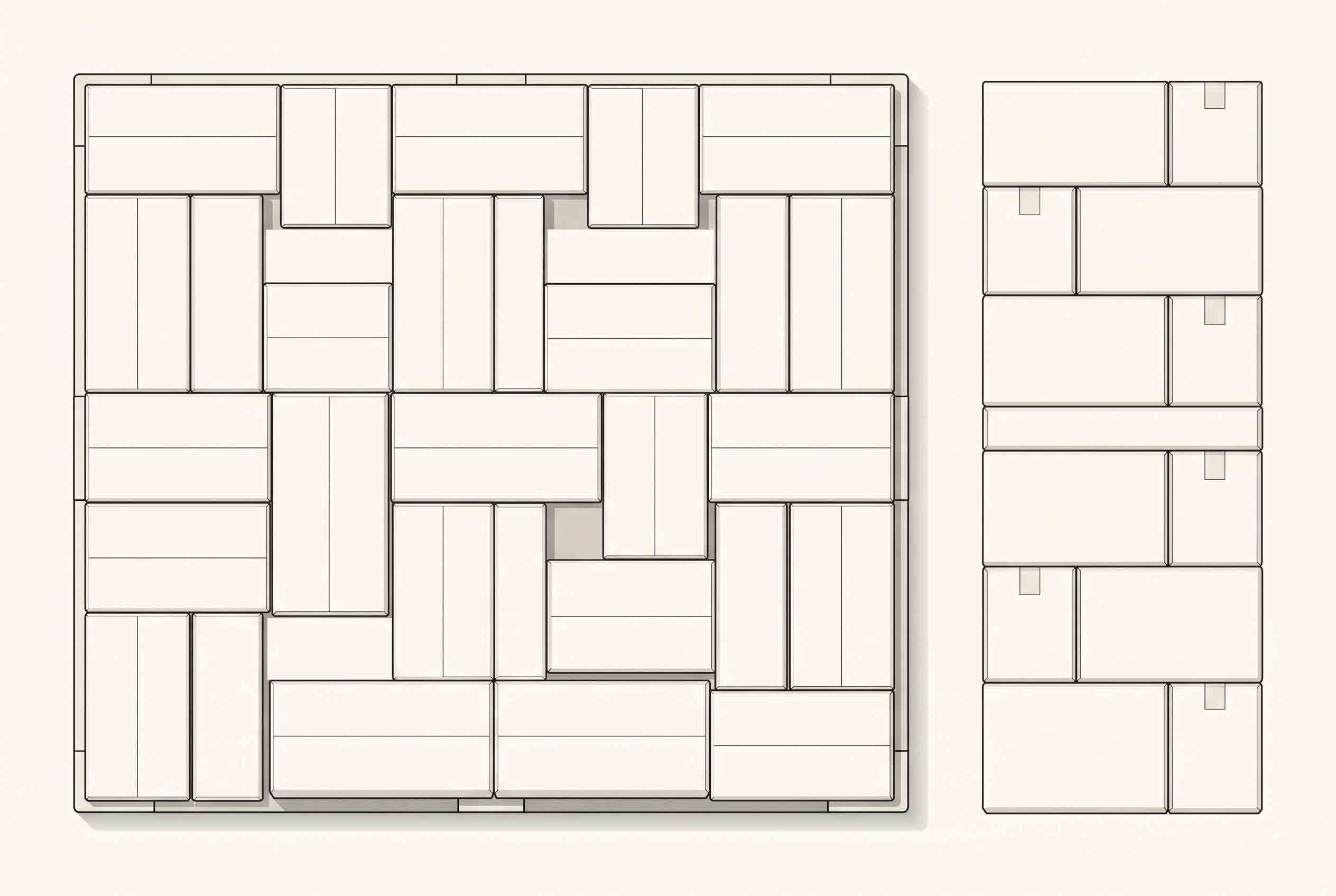 Illustrative diagram of case orientation and layer pattern for cat-food pallet planning.