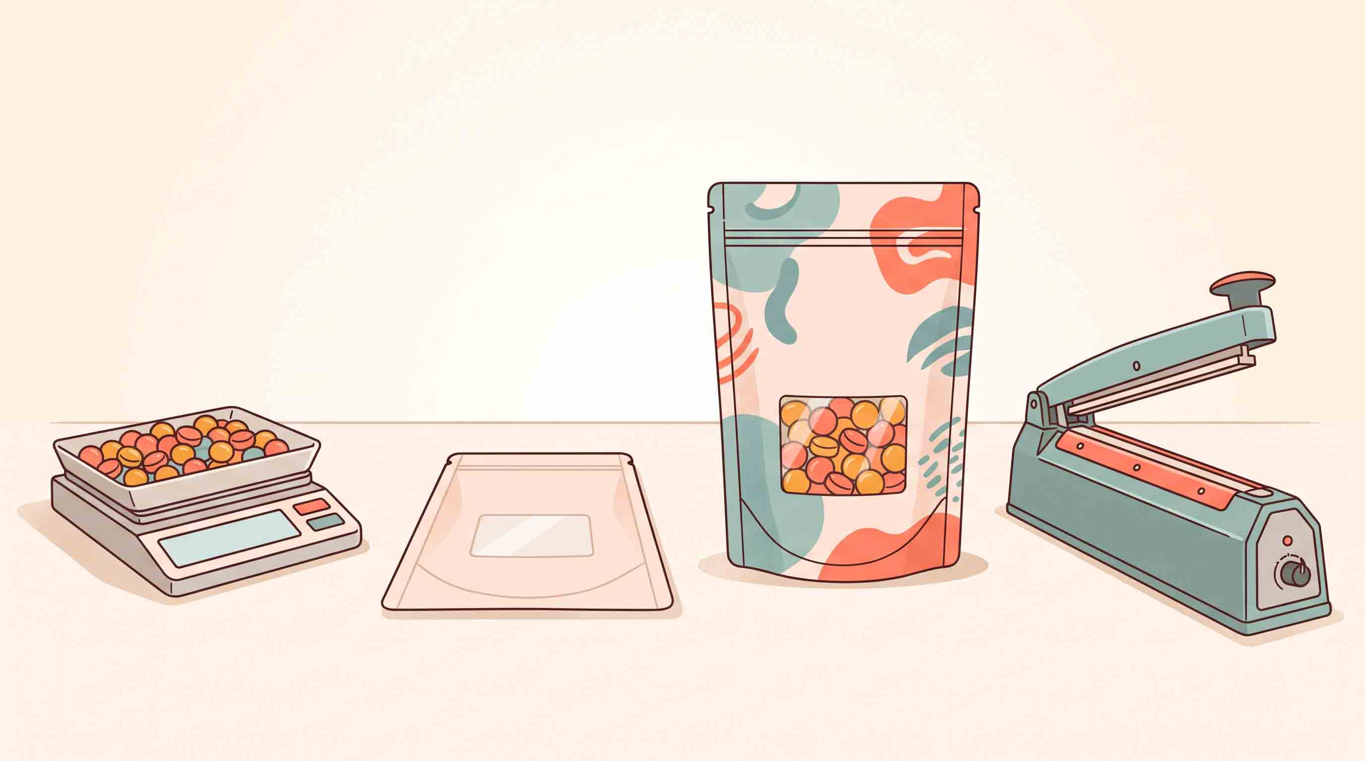 Visual summary card of candy packaging guidance.