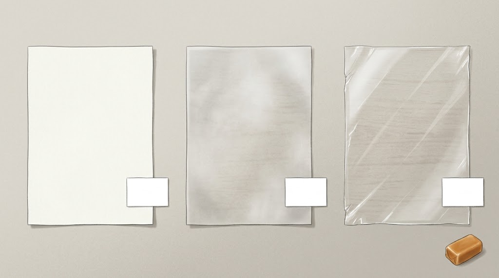Illustrative unprinted wrapping sheets with separate identification cards.