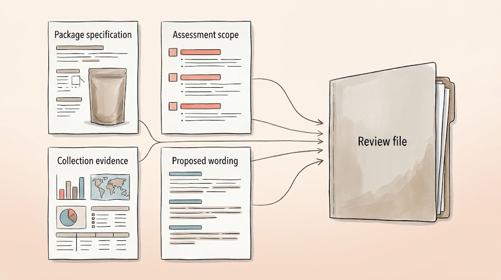 Illustrative review file grouping package specifications, evidence, and proposed wording.