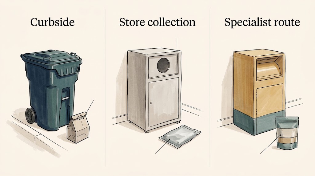 Illustrative comparison of curbside, store collection, and specialist collection routes.