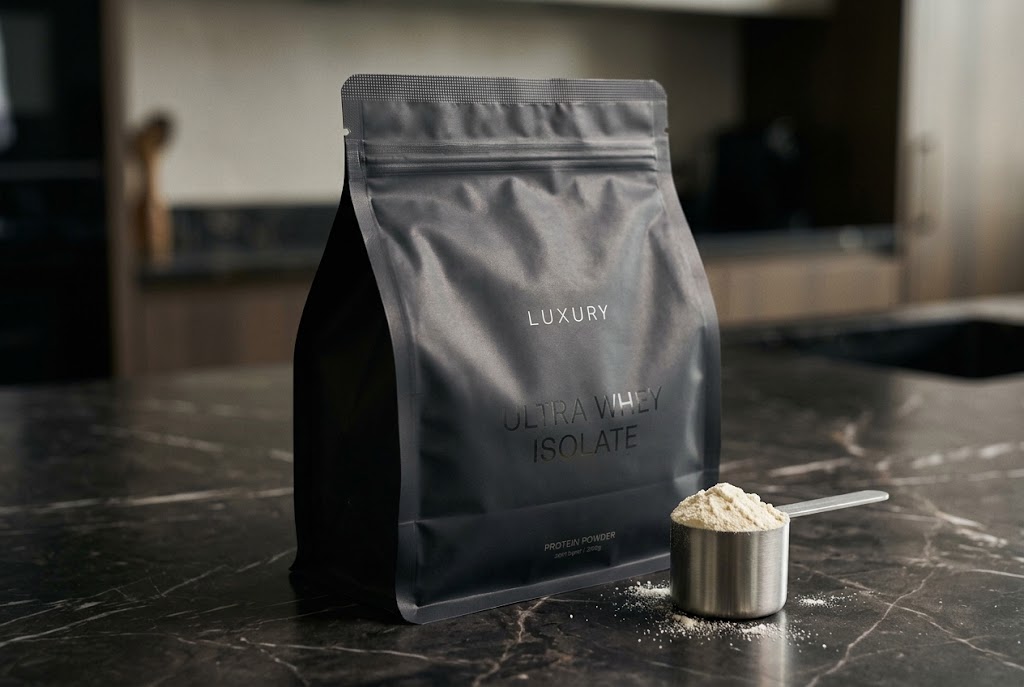 Matte Black Flat Bottom Protein Powder Bag