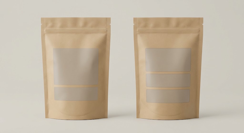 Illustrative front and back of a generic resealable spice pouch with clear areas reserved for retail label information.