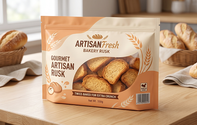 Flat Bottom Bag for Custom Rusk Packaging