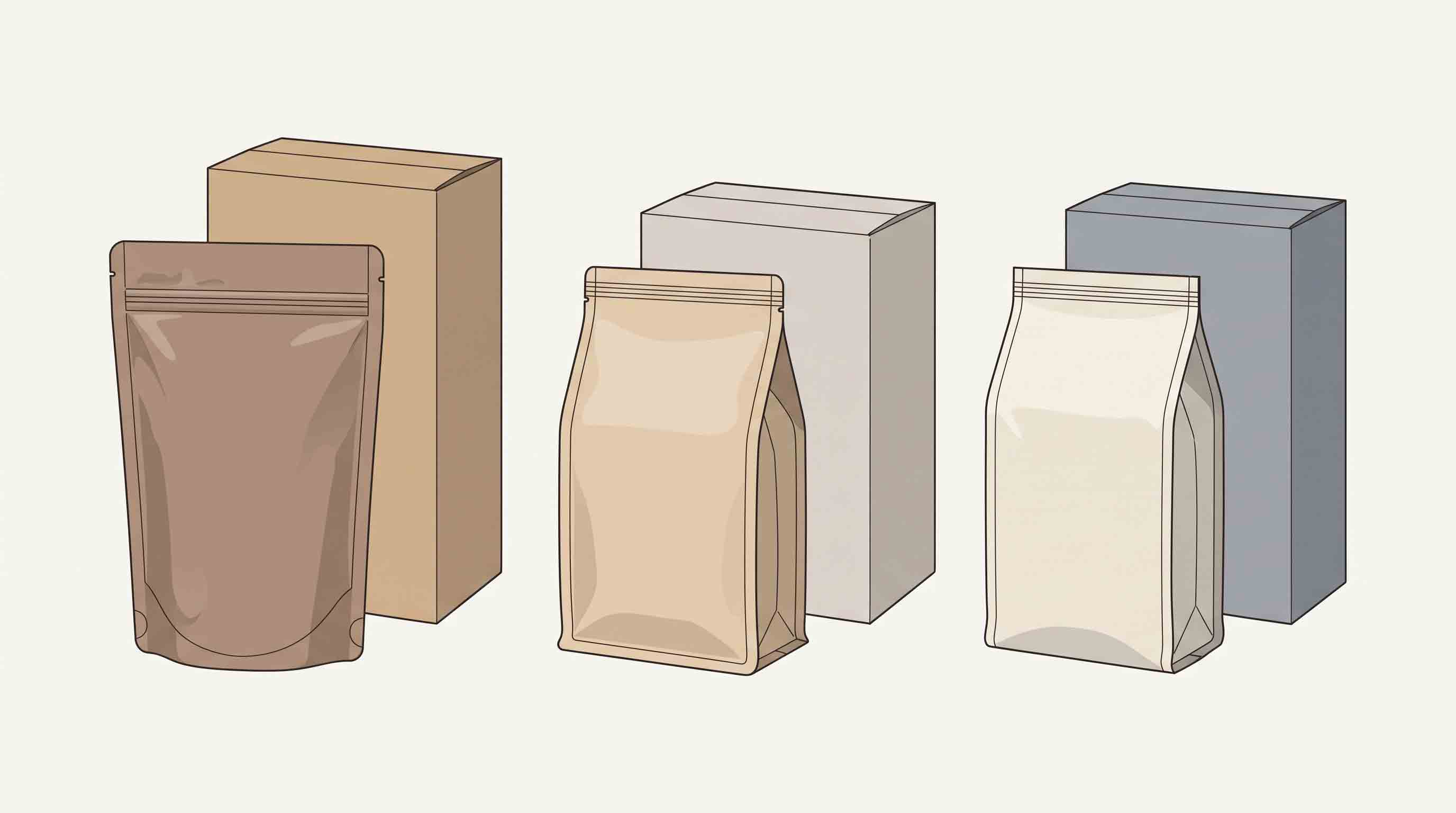Illustrative comparison of coffee-pouch formats and separate carton inputs